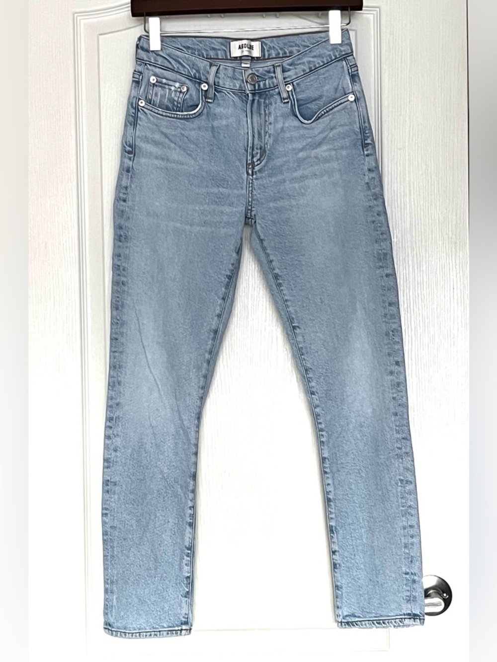 AGOLDE Toni Mid-Rise Straight Jeans In Daylight Light Wash Blue Size 24